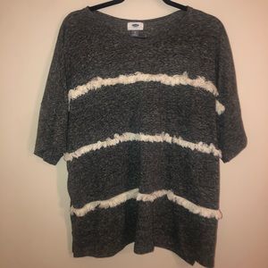 Grey Old Navy Blouse with White Tassel Stripes